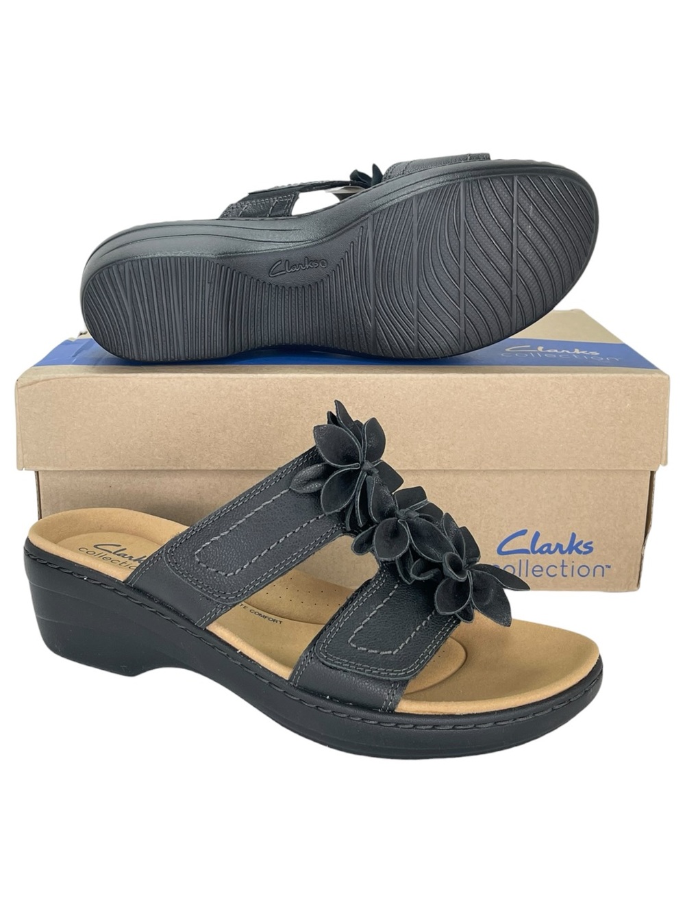 Clarks Merliah Raelyn Black Leather Slip On Womens Sandals Size 10M - Picture 10 of 11